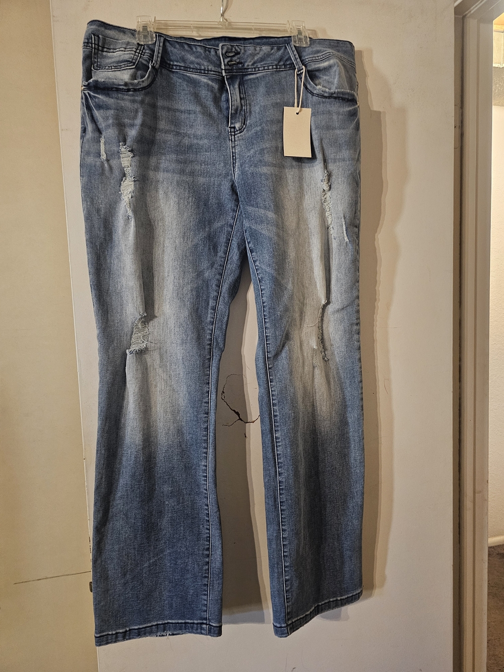 Women's Light Blue Distressed Straight-Leg Jeans